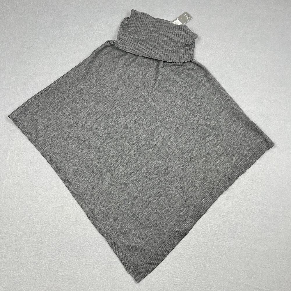 NWT Eileen Fisher Ash Gray Merino Wool Jersey Turtleneck Poncho Women's OS